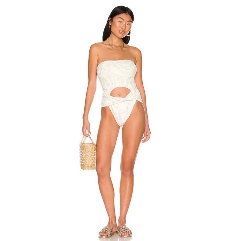 Devon Windsor Haven One Piece Swimsuit Frost Metallic Cutout Bandeau Medium NWT